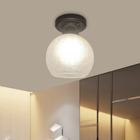 Rustic Flush Mount Ceiling Light With Textured Glass Single Bulb Black Finish 6/7/8 Wide