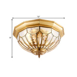 Vintage Brass Flush Mount Light With Faceted Clear Glass Dome