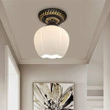 Country Blossom Flush Mount Ceiling Lighting - Single Bulb Milky Glass In Brown