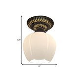 Country Blossom Flush Mount Ceiling Lighting - Single Bulb Milky Glass In Brown