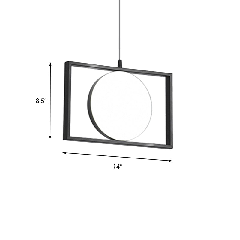 Post Modern Led Hanging Light Fixture Black Rectangle Pendant With Flexible Horizontal/Vertical