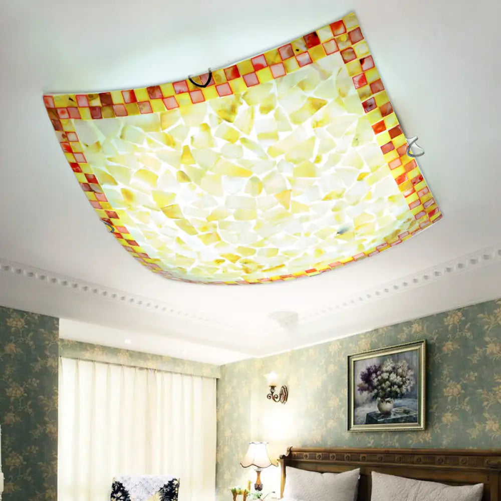 16’/12’W Convex Tiffany Style Stained Glass Flush Bedroom Light In Beige / 12’