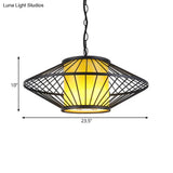 16/19.5/23.5 Single Fabric Pendulum Pendant Ceiling Lamp - Red/Yellow Cylindrical Design With Black