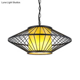 16/19.5/23.5 Single Fabric Pendulum Pendant Ceiling Lamp - Red/Yellow Cylindrical Design With Black