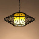 16/19.5/23.5 Single Fabric Pendulum Pendant Ceiling Lamp - Red/Yellow Cylindrical Design With Black