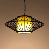 16/19.5/23.5 Single Fabric Pendulum Pendant Ceiling Lamp - Red/Yellow Cylindrical Design With Black