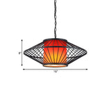 16/19.5/23.5 Single Fabric Pendulum Pendant Ceiling Lamp - Red/Yellow Cylindrical Design With Black
