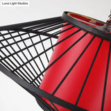 16/19.5/23.5 Single Fabric Pendulum Pendant Ceiling Lamp - Red/Yellow Cylindrical Design With Black