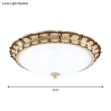 16’/19.5’ Antique - Style Brown Floral Flushmount Led Ceiling Light In Opal Glass - Warm/White