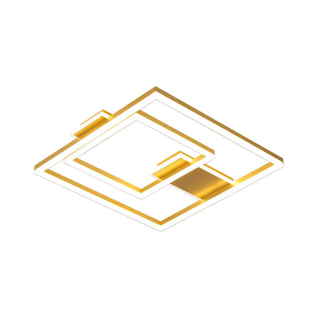 16/19.5 Led Flush Ceiling Light In Simple Gold With Square Metal Shade - White/Warm