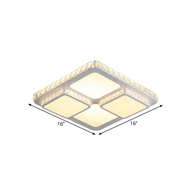 16/19.5 Minimalist Crystal Block Led Ceiling Lamp In Warm/White Light