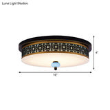 16’ - 19.5’ W Led Flush Mount Ceiling Light Fixture | Black - Gold Opal Glass Drum Dining Hall