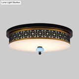 16’ - 19.5’ W Led Flush Mount Ceiling Light Fixture | Black - Gold Opal Glass Drum Dining Hall