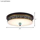 16’ - 19.5’ W Led Flush Mount Ceiling Light Fixture | Black - Gold Opal Glass Drum Dining Hall