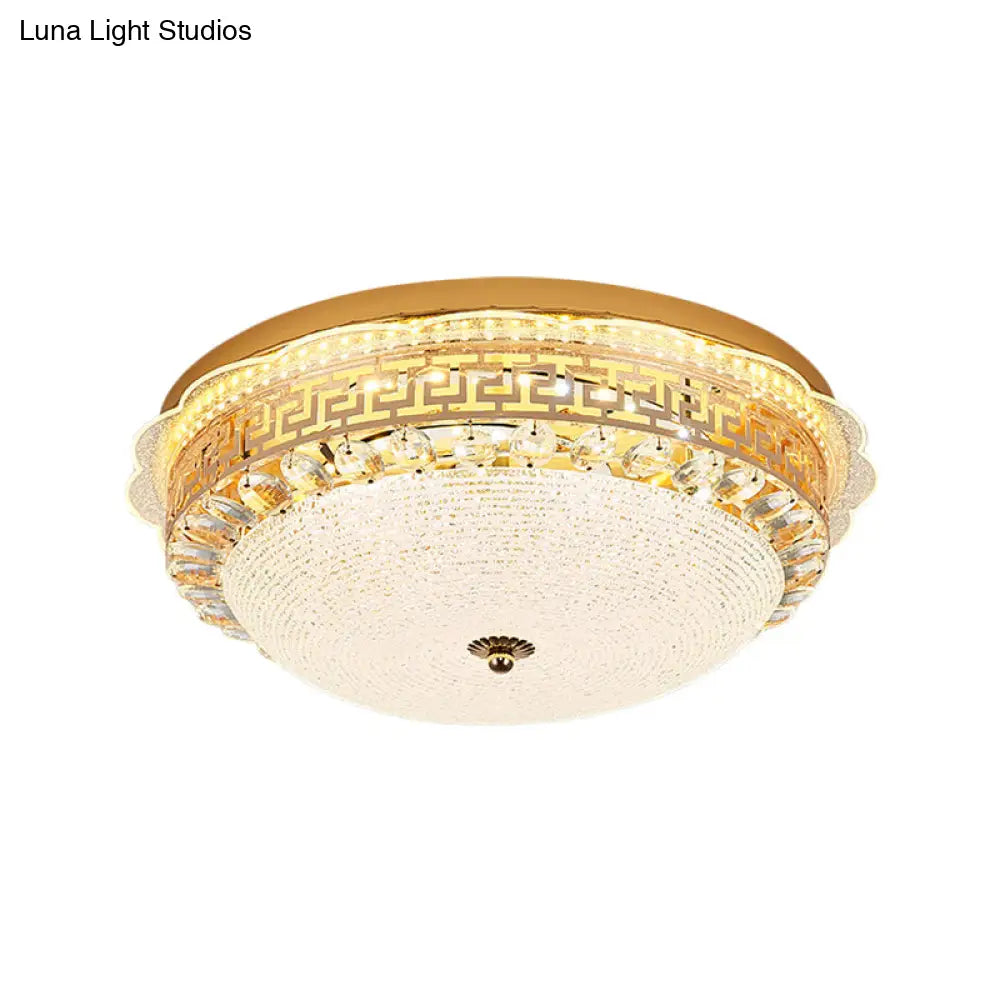 16’/19.5’ W Led Flush Mount Lighting With White Glass Bowl & Crystal Accent - Simple Elegant