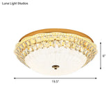 16’/19.5’ W Led Flush Mount Lighting With White Glass Bowl & Crystal Accent - Simple Elegant
