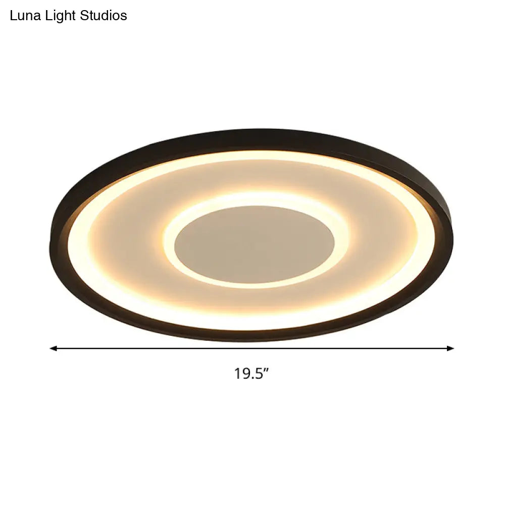 16’/19.5’ Wide Contemporary Black Tray Led Ceiling Lamp - Flush Mount Metal Lighting With