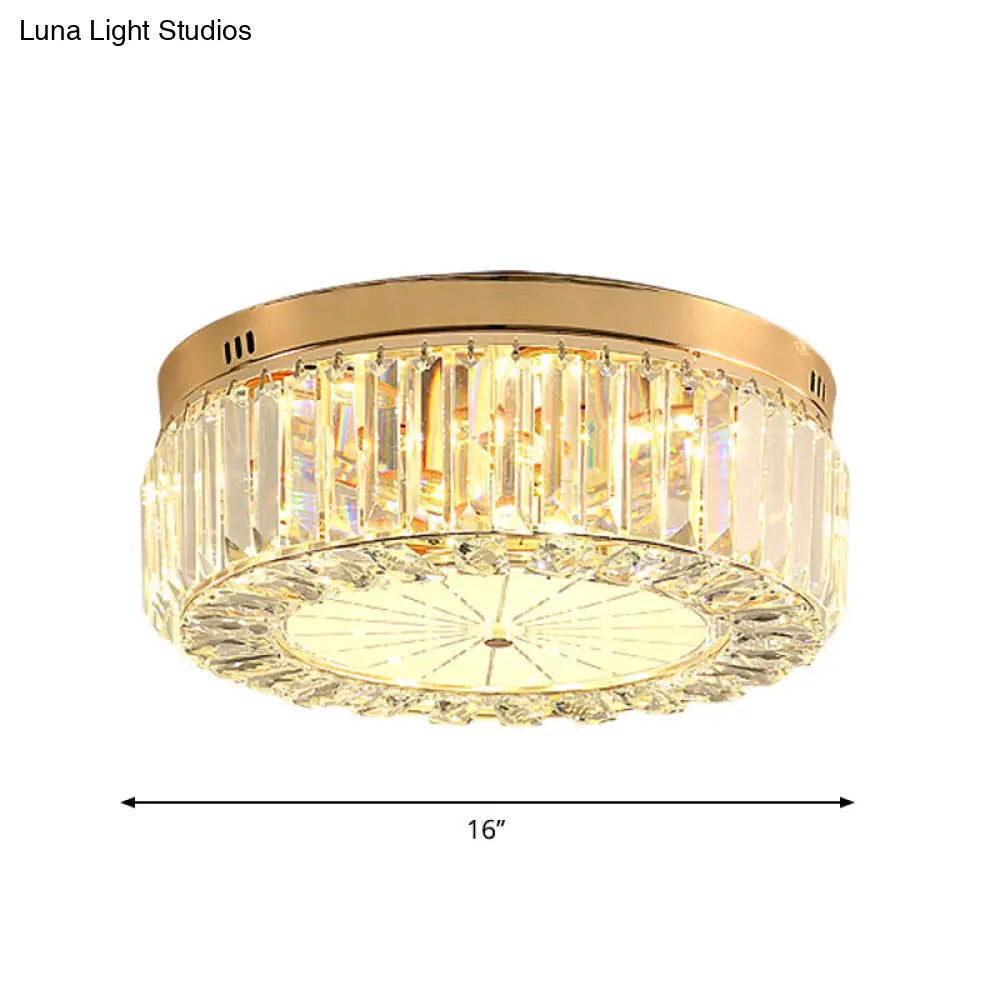 16’/19.5’ Wide Led Flushmount Modern Clear Prismatic Crystal Ceiling Light In Gold