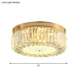 16’/19.5’ Wide Led Flushmount Modern Clear Prismatic Crystal Ceiling Light In Gold