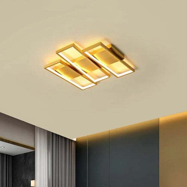 16.5/20.5 Modern Led Flush Ceiling Light In Gold Rectangle Shape Acrylic Shade