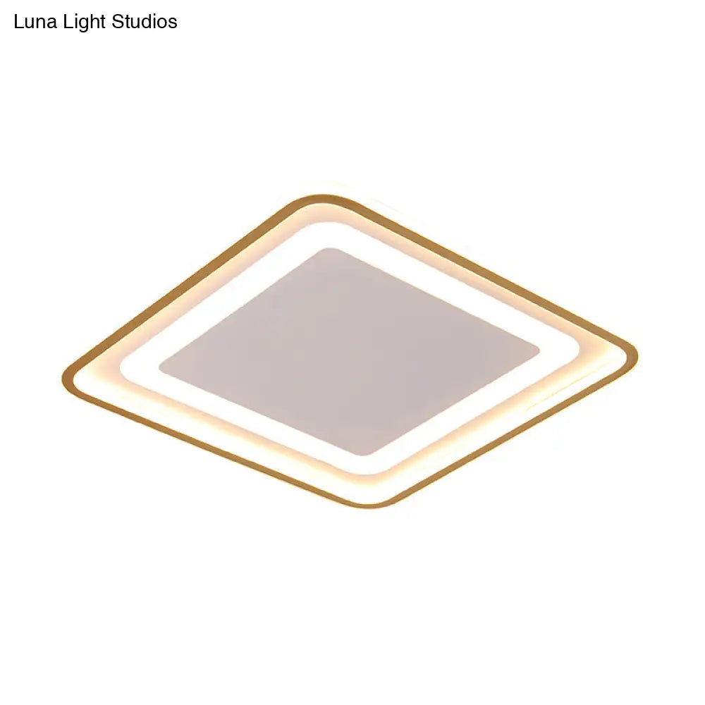 16.5’/20.5’ W Modern Led Flush Light Gold Squared Ceiling Lamp For Bedroom With Acrylic Shade -