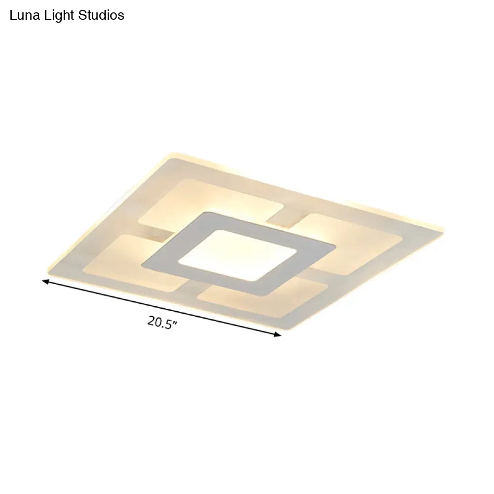 16.5’/20.5’ Wide Acrylic Square Ceiling Mounted Light - Modern Simple Style White Led Flush