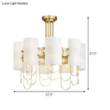 16-Light White-Gold Marble Chandelier: Elegant Drum Shaped Ceiling Suspension Lamp For Living Room