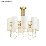 16-Light White-Gold Marble Chandelier: Elegant Drum Shaped Ceiling Suspension Lamp For Living Room