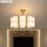 16-Light White-Gold Marble Chandelier: Elegant Drum Shaped Ceiling Suspension Lamp For Living Room