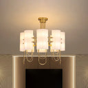16-Light White-Gold Marble Chandelier: Elegant Drum Shaped Ceiling Suspension Lamp For Living Room