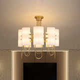 16-Light White-Gold Marble Chandelier: Elegant Drum Shaped Ceiling Suspension Lamp For Living Room