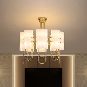 16-Light White-Gold Marble Chandelier: Elegant Drum Shaped Ceiling Suspension Lamp For Living Room