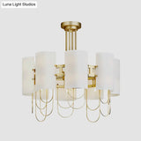 16-Light White-Gold Marble Chandelier: Elegant Drum Shaped Ceiling Suspension Lamp For Living Room
