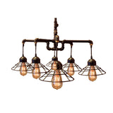 Farmhouse Style Metal 6-Light Black Pendant Chandelier With Cone Cage Shade - Dining Room Lighting