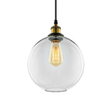 Industrial Globe Clear Glass Pendant Light With Antique Brass Finish - 1-Light Hanging Kit