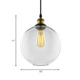 Industrial Globe Clear Glass Pendant Light With Antique Brass Finish - 1-Light Hanging Kit