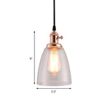 Industrial Hanging Light Kit - Bell Clear Glass Pendant Lamp With Bronze/Brass/Copper Top
