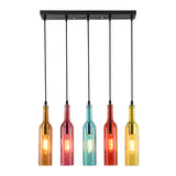 Vintage Style 5-Head Pendant Light Fixture With Bottle Shade & Black Finish