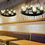 Vintage Iron Chandelier With 8-Light Cylinder Shade And Wheel - Black Restaurant Lighting