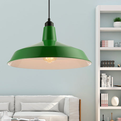 Vintage-Style Metal Pendant With Cord/Downrods - Green Barn Shade For Living Room Ceiling / Cord