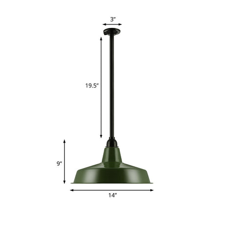 Vintage-Style Metal Pendant With Cord/Downrods - Green Barn Shade For Living Room Ceiling