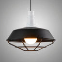 Retro-Style Wire Pendant Light With Barn Shade In Black/White - 1-Light Kitchen Ceiling Fixture