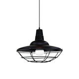 Industrial Black Metal Saucer Pendant Light With Cage Shade - Perfect For Restaurants