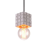 Cement Square Pendant Light With Vintage Bare Bulb - 1-Light Ceiling Lamp For Restaurants In Grey