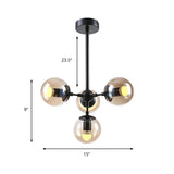 Vintage Amber Glass Ceiling Chandelier With 4 Lights | Black Hanging Fixture For Dining Room