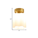 White Glass Brass Flush Lamp - Scalloped/Shell/Trapezoid Design 1-Light Cottage Ceiling Mount For