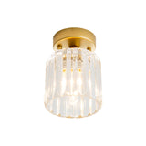 Farmhouse Brass Flush Mount Ceiling Light With Clear Ridged Glass