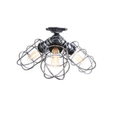 Semi Flush Farmhouse Pendant Light Rustic Wrought Iron With Wire Frame 3 Lights Bronze/Aged Silver