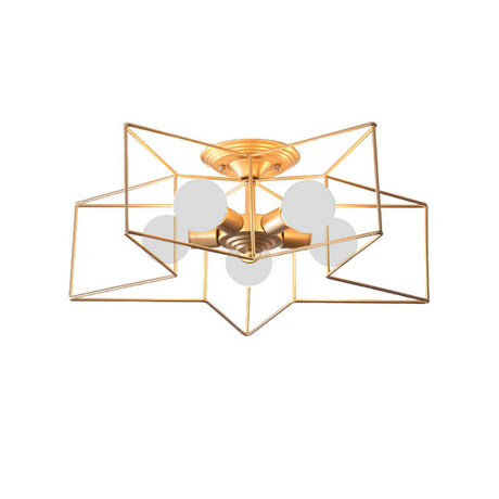 Stylish Grey/Pink Metallic Loft Indoor Semi-Flush Ceiling Light With Star Cage Shade - Set Of 5