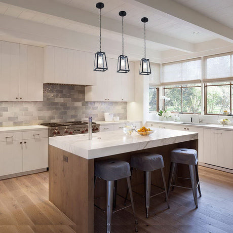Black Industrial Trapezoid Pendant Light With Clear Glass - 7 /12 Wide /